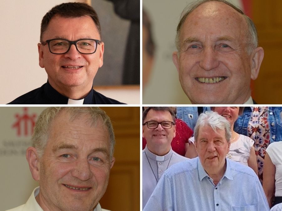 Die Salesianer Don Boscos P. Siegfried M. Kettner, P. Siegfried Mitteregger (oben, v.l.), P. Josef Zauner, P. Josef Weikinger (unten, v.l.) und P. Leopold Liemberger (nicht am Bild) feiern 2026 ihre Professjubiläen. / SDB Die Salesianer Don Boscos P. Siegfried M. Kettner, P. Siegfried Mitteregger (oben, v.l.), P. Josef Zauner, P. Josef Weikinger (unten, v.l.) und P. Leopold Liemberger (nicht am Bild) feiern 2026 ihre Professjubiläen.