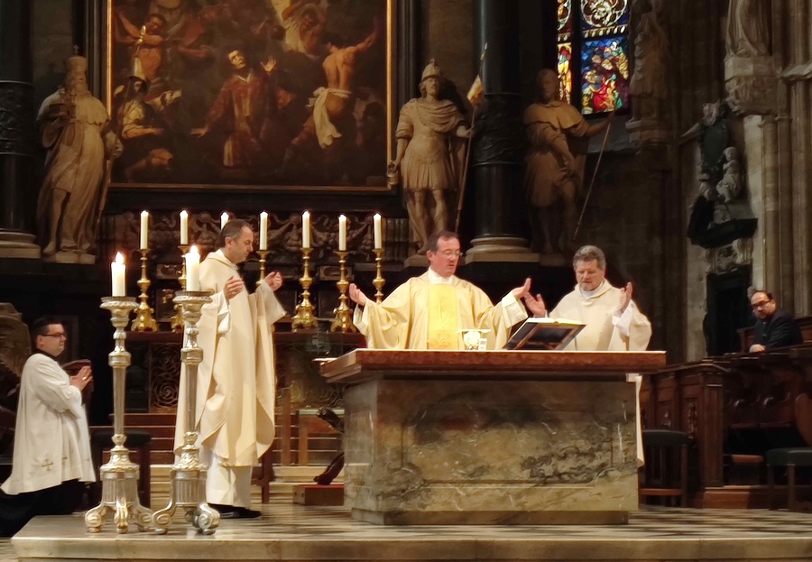 Anima-Rektor Michael Max stand der Hildegard-Burjan-Gedenkmesse vor.