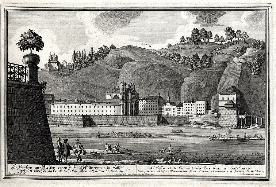Die Salzburger Ursulinenkirche und -kloster um 1735.