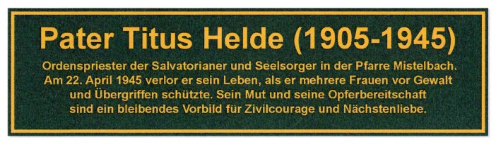 Gedenktafel P. Titus Helde / salvatorianer Gedenktafel P. Titus Helde