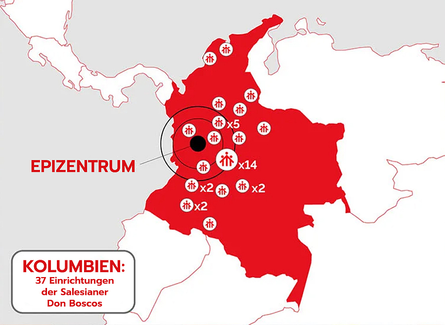 Die Salesianer Don Boscos haben 37 Einrichtungen in Kolumbien. Einige davon wurden beim Erdbeben schwer beschädigt. / Don Bosco Mission Austria Die Salesianer Don Boscos haben 37 Einrichtungen in Kolumbien. Einige davon wurden beim Erdbeben schwer beschädigt.